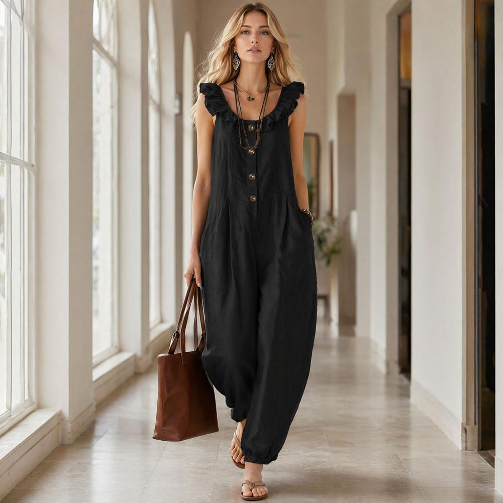 رومبير نسائي مريح بقصة واسعة،  - مراجعة Jumpsuit Linen Relaxed وسعره
