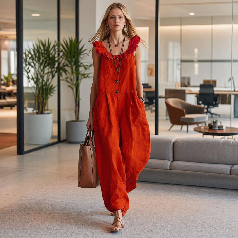رومبير نسائي مريح بقصة واسعة،  - مراجعة Jumpsuit Linen Relaxed وسعره