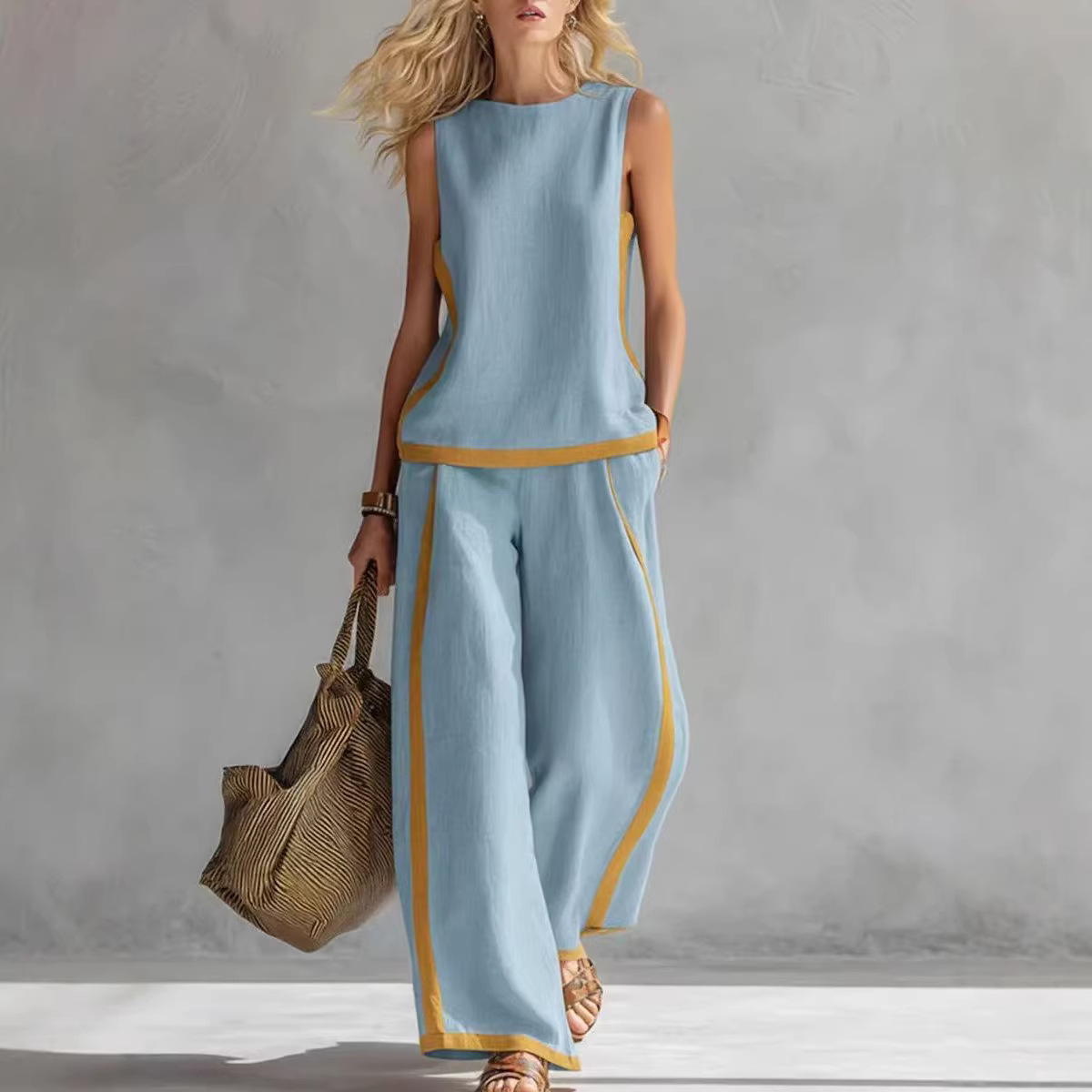 طقم نسائي من قطعتين من الكتان  - مراجعة Linen Pant Wide وسعره