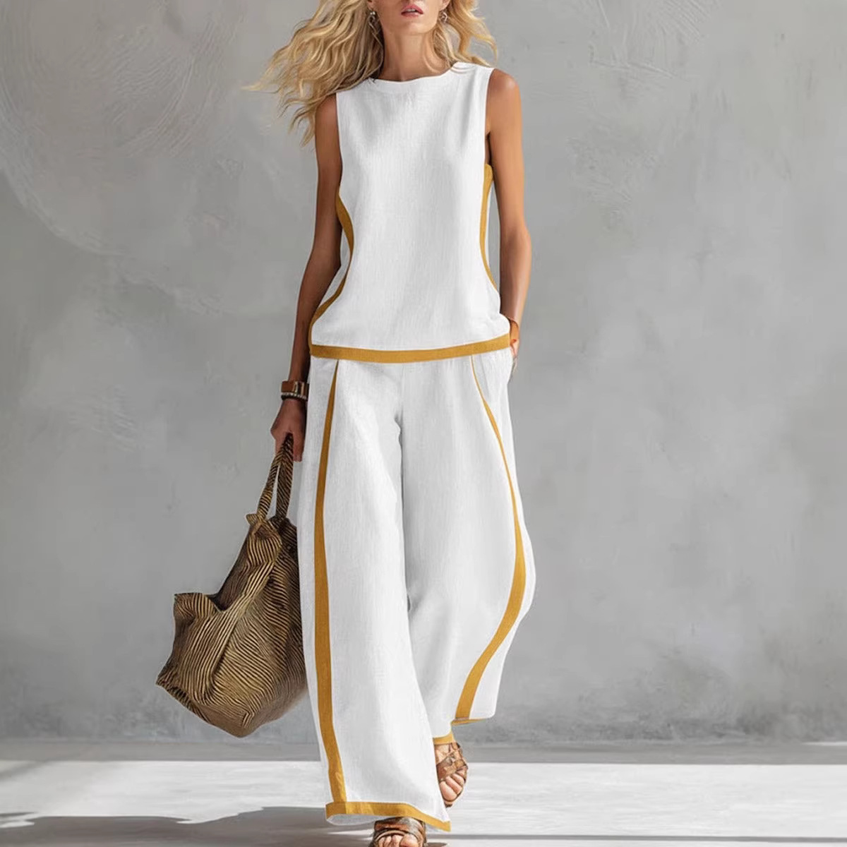 طقم نسائي من قطعتين من الكتان  - مراجعة Linen Pant Wide وسعره