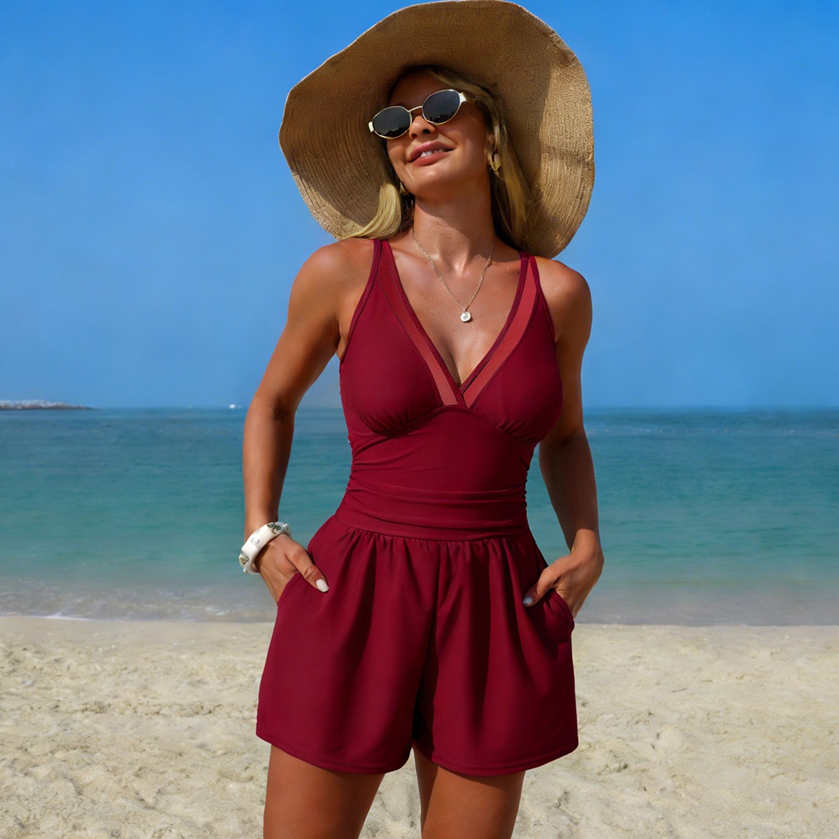 ملابس سباحة سوداء بلون موحد بد - مراجعة Swimsuit Bikini Ruched وسعره
