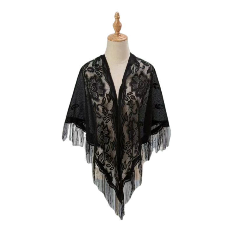شال دانتيل مزهر للنساء مع تطري - مراجعة Kimono Sheer Floral وسعره
