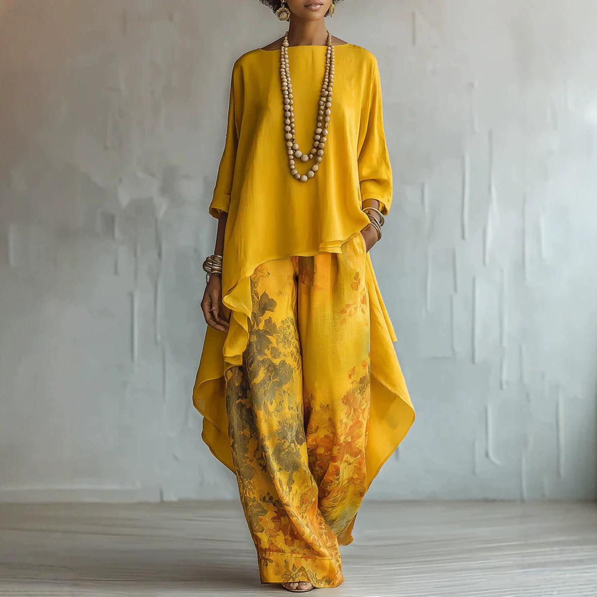 طقم نسائي من قطعتين من الكتان، - مراجعة Linen Pant Wide وسعره
