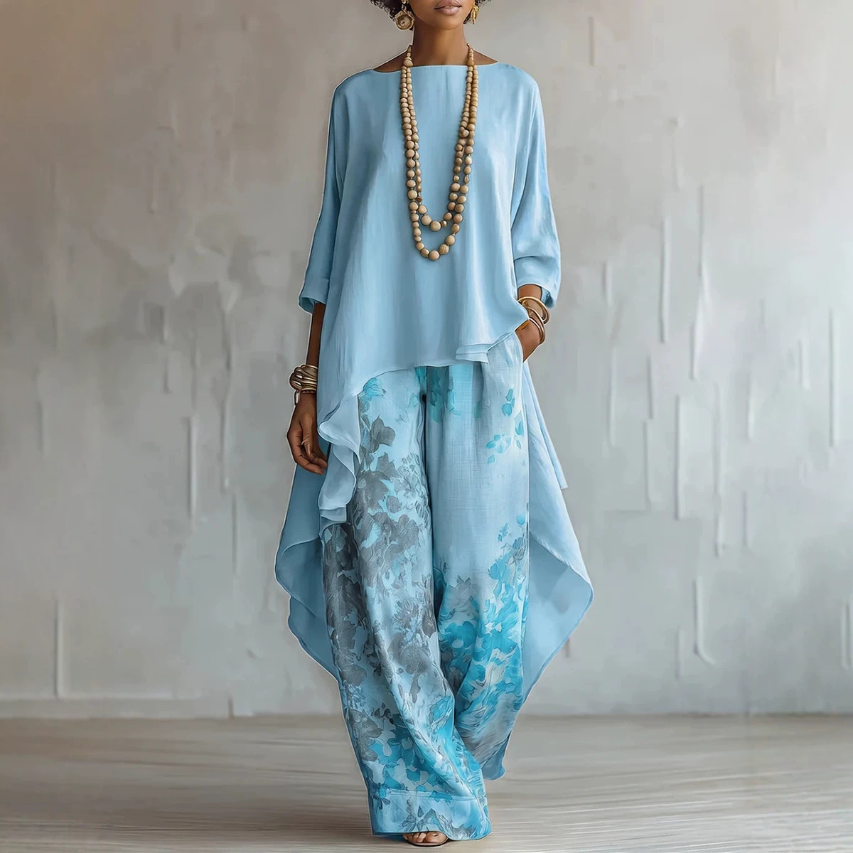 طقم نسائي من قطعتين من الكتان، - مراجعة Linen Pant Wide وسعره