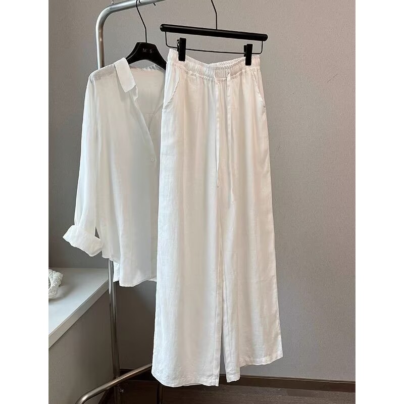 طقم بنطلون واسع الساق وقميص من - مراجعة Linen Pant Wide وسعره