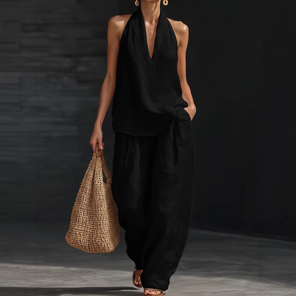 طقم صيفي من القطن والكتان بتصم - مراجعة Linen Pant Wide وسعره
