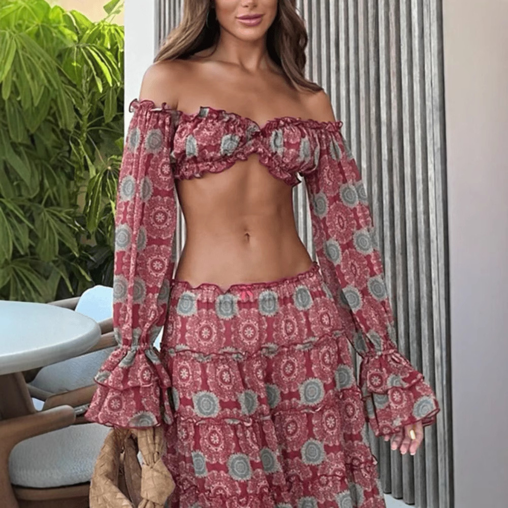 طقم تنورة بطباعة عتيقة من قطعت - مراجعة Romper Floral Print وسعره