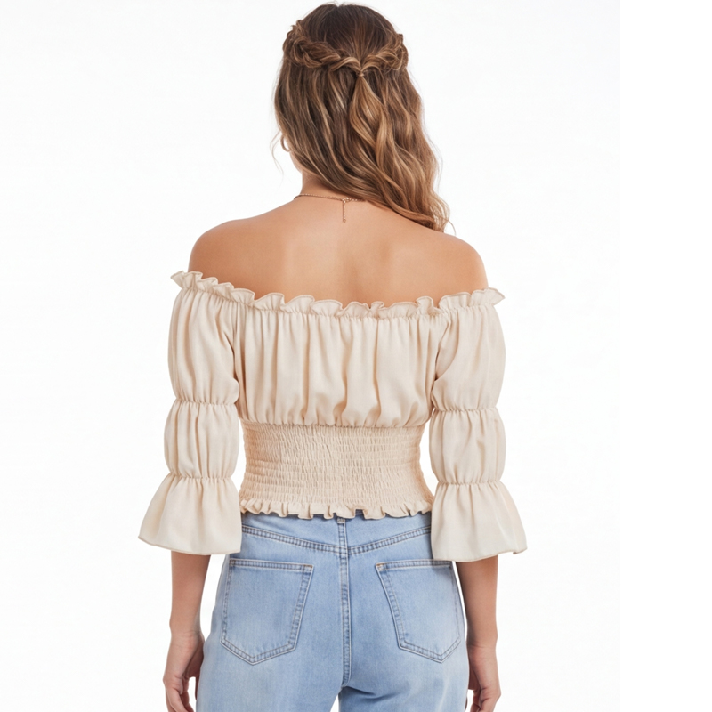 بلوزة نسائية على طراز عصر النه - مراجعة Blouse Off Shoulder وسعره