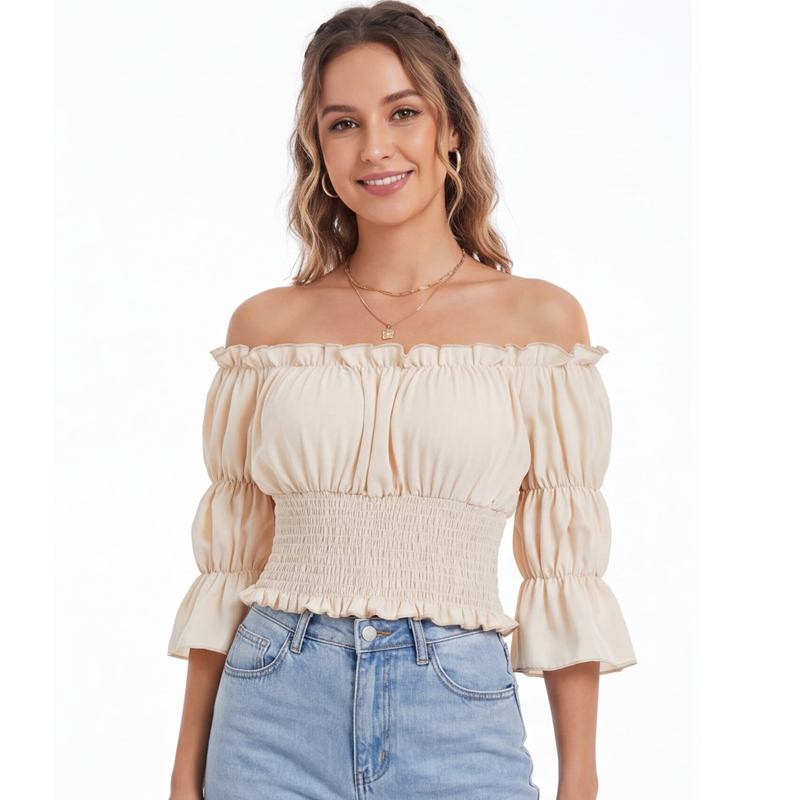 بلوزة نسائية على طراز عصر النه - مراجعة Blouse Off Shoulder وسعره