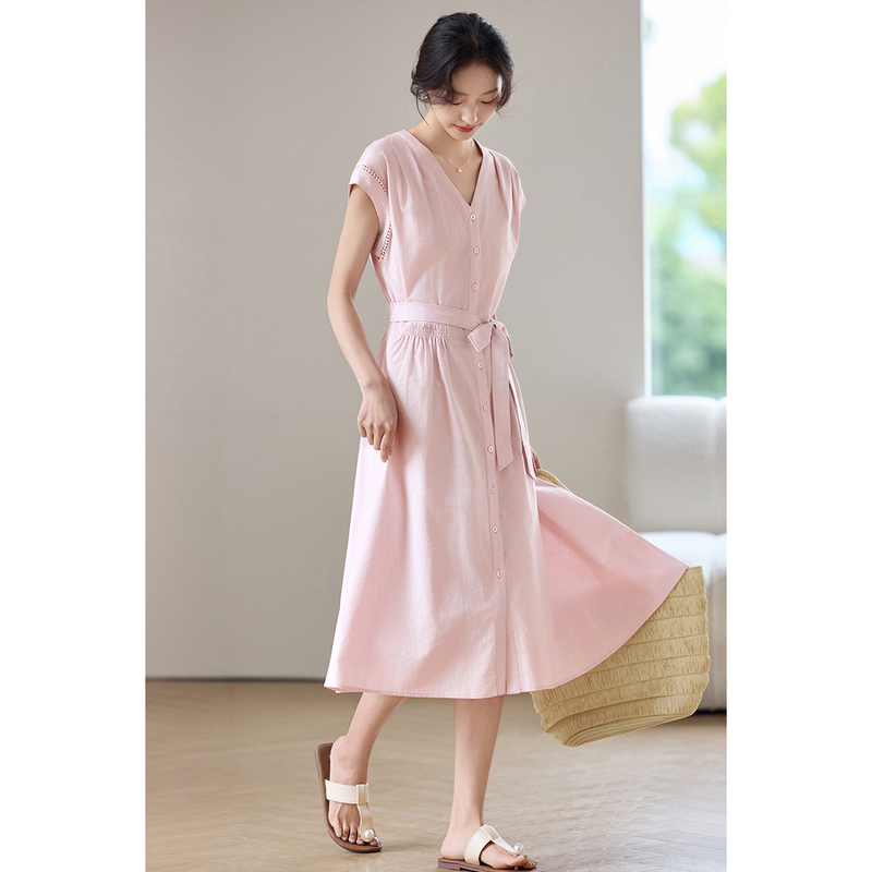 فستان نسائي أنيق صيفي جديد من  - مراجعة Linen Dress Wrap وسعره