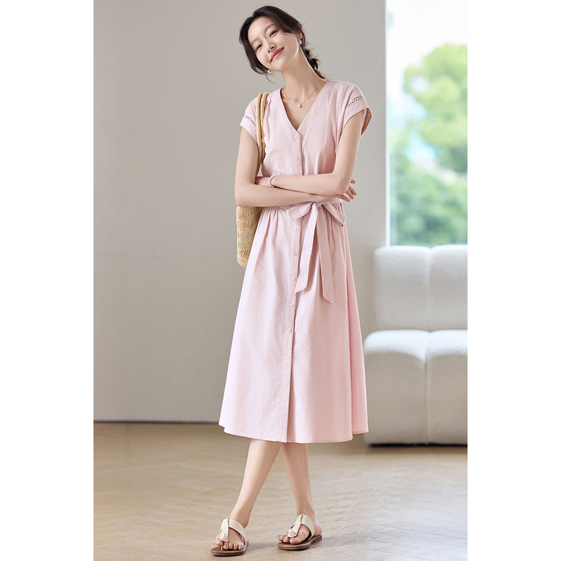 فستان نسائي أنيق صيفي جديد من  - مراجعة Linen Dress Wrap وسعره