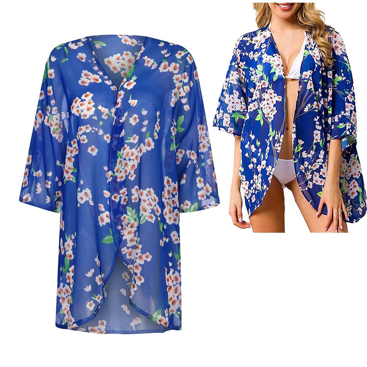 بلوزة نسائية فضفاضة من الشيفون - مراجعة Kimono Sheer Floral وسعره