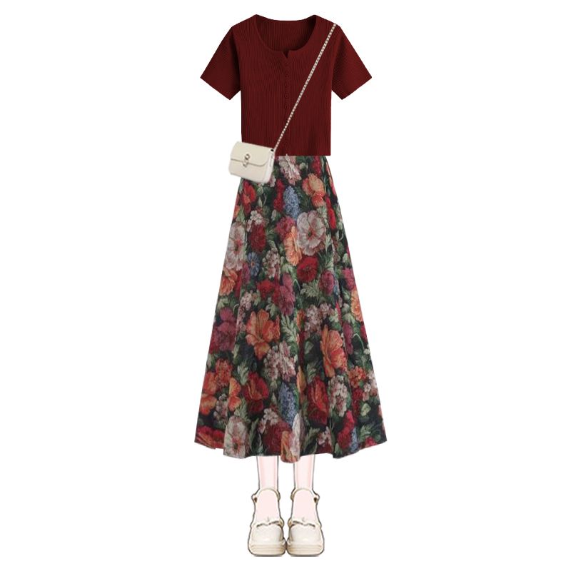 المرأة محظوظ النبيذ الأحمر تي  - مراجعة Midi Skirt Floral وسعره