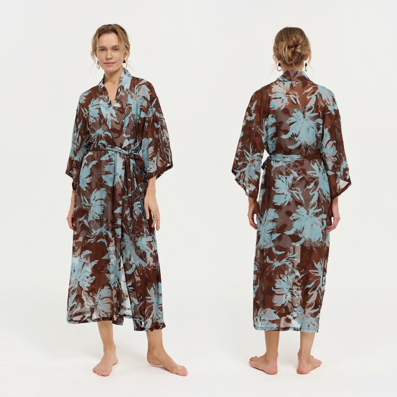 روب استحمام نسائي طويل من الشي - مراجعة Kimono Sheer Floral وسعره