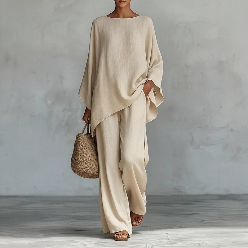طقم نسائي جديد للربيع من قطعتي - مراجعة Linen Pant Wide وسعره