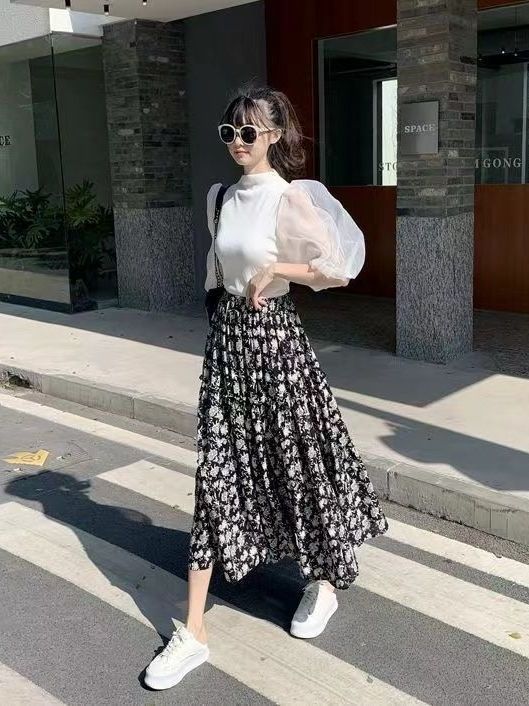 تنورة ميدي بطبعة زهور بقصة A-L - مراجعة Midi Skirt Floral وسعره