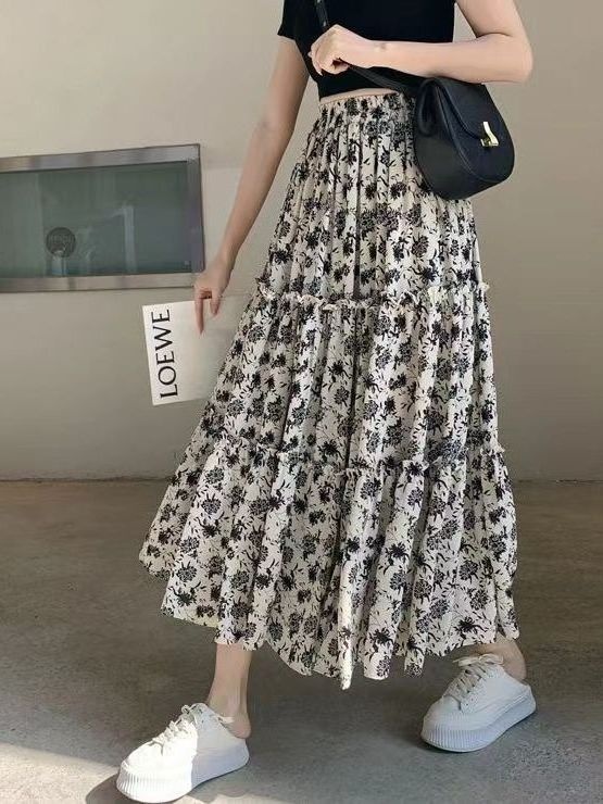 تنورة ميدي بطبعة زهور بقصة A-L - مراجعة Midi Skirt Floral وسعره