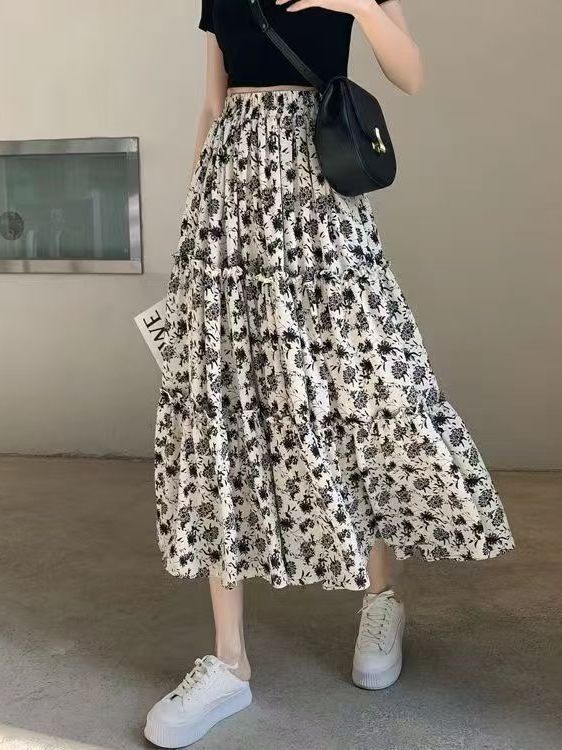 تنورة ميدي بطبعة زهور بقصة A-L - مراجعة Midi Skirt Floral وسعره